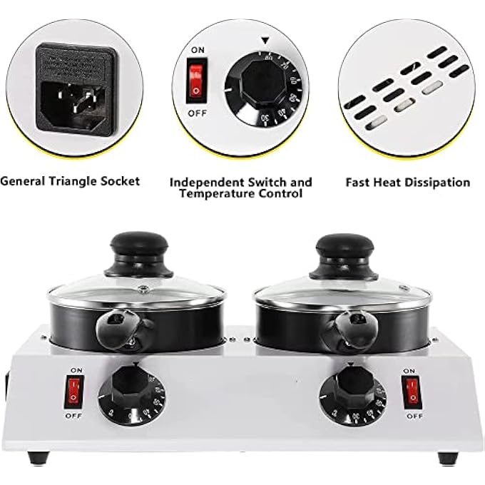 rayihni Chocolate Melter ElectricWhite Double Pot Hot Chocolate Melting Tempering Machine Double Pots Heater For Chocolate Butter Cheese Cream Candy Milk Coffee - Image 3